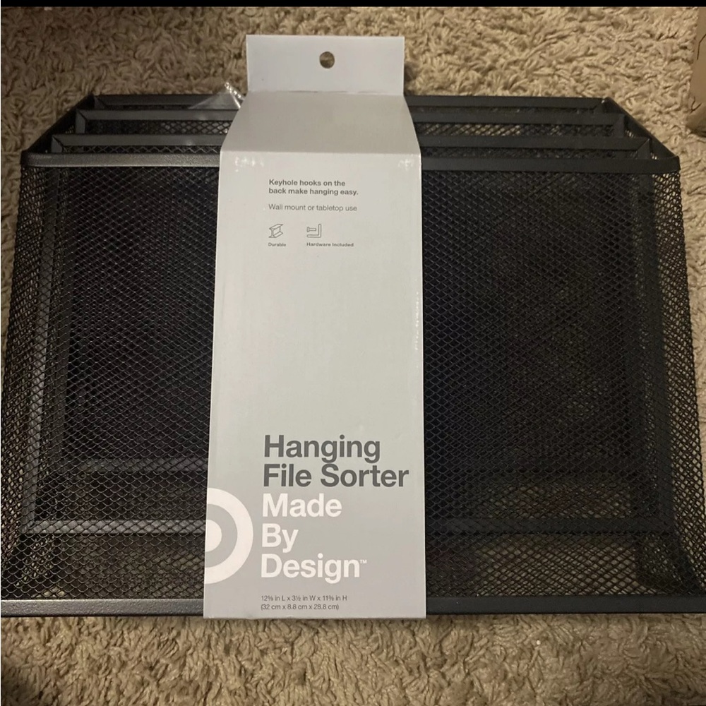 Made By Design Mesh Hanging File Sorter with Keyholes Black, 11"h x 12"w x 3.5"d